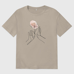 Футболка оверсайз мужская Цветок в руках, цвет: миндальный