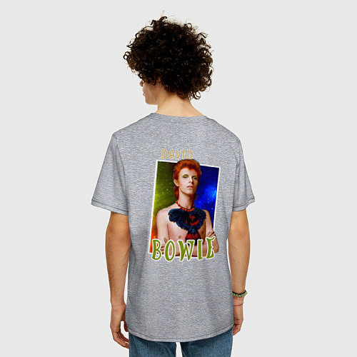 Мужская футболка оверсайз David Bowie ожерелье бусы и перья / Меланж – фото 4