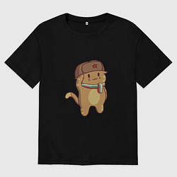 Футболка оверсайз мужская Russian Cat, цвет: черный