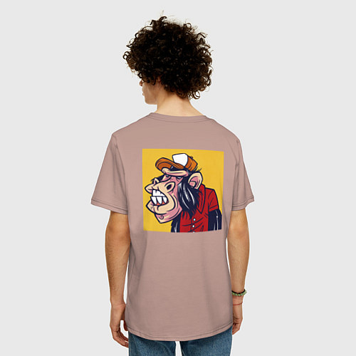 Мужская футболка оверсайз Обезьяны в шляпе и рубашке / Пыльно-розовый – фото 4