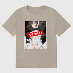 Футболка оверсайз мужская Девушка и надпись Senpai Ahegao, цвет: миндальный