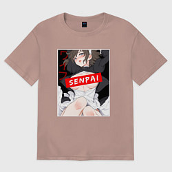 Футболка оверсайз мужская Девушка и надпись Senpai Ahegao, цвет: пыльно-розовый
