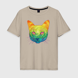 Футболка оверсайз мужская Радужный котик rainbow cat, цвет: миндальный