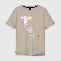 Мужская футболка оверсайз Милый Слонёнок и Кролик Играют Со Звездой