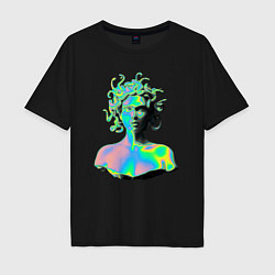 Футболка оверсайз мужская Gorgon Medusa Vaporwave Neon, цвет: черный