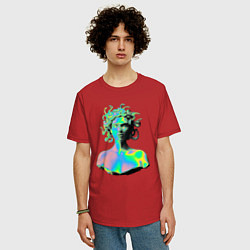 Футболка оверсайз мужская Gorgon Medusa Vaporwave Neon, цвет: красный — фото 2