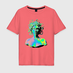 Футболка оверсайз мужская Gorgon Medusa Vaporwave Neon, цвет: коралловый