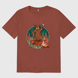 Мужская футболка оверсайз Винтажный енот на отдыхе Camping Raccoon