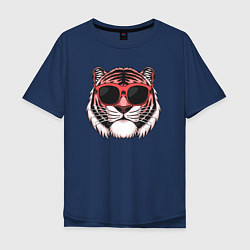 Футболка оверсайз мужская Модный тигр в очках, цвет: тёмно-синий