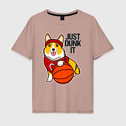 Футболка оверсайз мужская JUST DUNK IT корги, цвет: пыльно-розовый