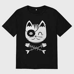 Футболка оверсайз мужская Голова кота Skull Hype, цвет: черный