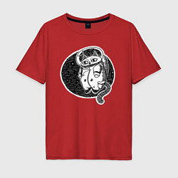 Футболка оверсайз мужская Космический кот астронавт, цвет: красный