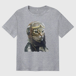 Футболка оверсайз мужская Кот - пилот The pilot Cat, цвет: меланж