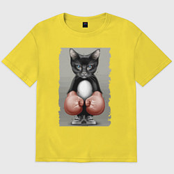Мужская футболка оверсайз Крутой котяра в боксёрских перчатках Cool cat in b