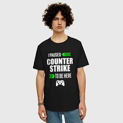 Футболка оверсайз мужская I Paused Counter Strike To Be Here с зелеными стре, цвет: черный — фото 2