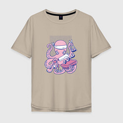 Футболка оверсайз мужская Осьминог Суши Повар Octopus Sushi Chef, цвет: миндальный