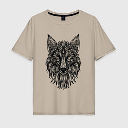 Футболка оверсайз мужская TRIBAL MANDALA FOX ПЛЕМЕННАЯ ЛИСА МАНДАЛА, цвет: миндальный