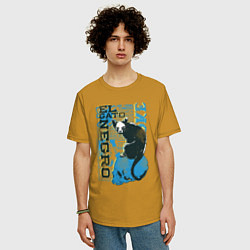 Футболка оверсайз мужская Футболка с изображением черепа кошки, цвет: горчичный — фото 2