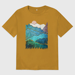Футболка оверсайз мужская Большие горы и маленький медведь, цвет: горчичный