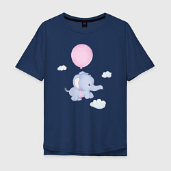 Мужская футболка оверсайз Милый Слонёнок Летит На Воздушном Шарике