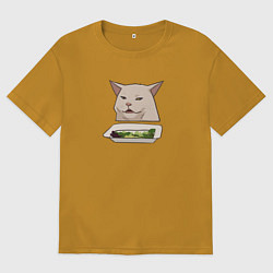 Футболка оверсайз мужская Кот с салатом из мема, цвет: горчичный