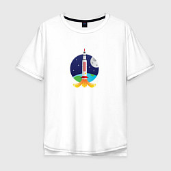 Футболка оверсайз мужская Ракета в космосе, цвет: белый
