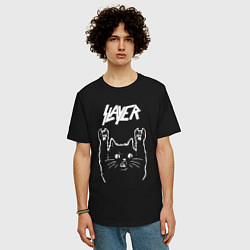 Футболка оверсайз мужская Slayer Рок кот, цвет: черный — фото 2