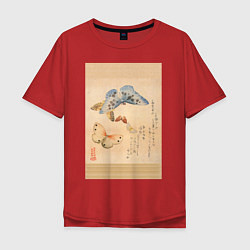 Футболка оверсайз мужская Японская гравюра Бабочки, цвет: красный
