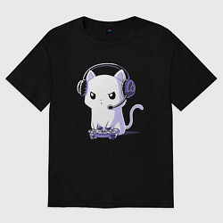 Футболка оверсайз мужская Котёнок игроман The kitten is a gambler, цвет: черный