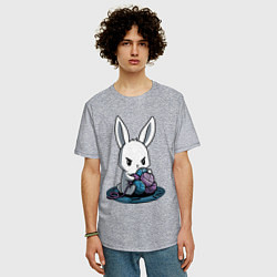 Футболка оверсайз мужская Зайчонок обнял клубки The bunny hugged the balls, цвет: меланж — фото 2