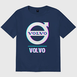 Футболка оверсайз мужская Значок Volvo в стиле Glitch, цвет: тёмно-синий