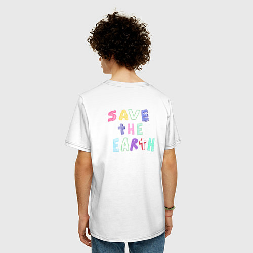 Мужская футболка оверсайз Save the earth эко дизайн карадашом с маленькой пл / Белый – фото 4