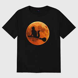 Футболка оверсайз мужская Halloween Cat, цвет: черный