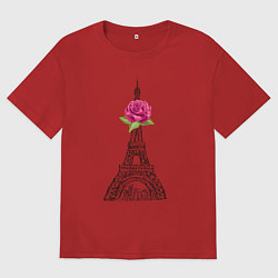 Мужская футболка оверсайз Эйфелева башня и роза