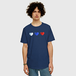 Футболка оверсайз мужская Триколор в сердечках, цвет: тёмно-синий — фото 2