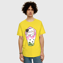 Футболка оверсайз мужская Довольный котик в мороженом, цвет: желтый — фото 2