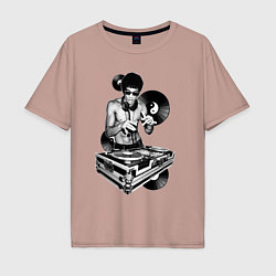 Футболка оверсайз мужская Bruce Lee - Vinyl Dj, цвет: пыльно-розовый