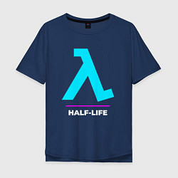 Футболка оверсайз мужская Символ Half-Life в неоновых цветах, цвет: тёмно-синий