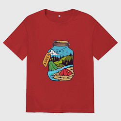 Футболка оверсайз мужская Летние дни на реке, цвет: красный