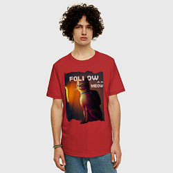 Футболка оверсайз мужская STRAY FOLLOW MEOW, цвет: красный — фото 2