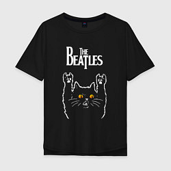 Футболка оверсайз мужская The Beatles rock cat, цвет: черный