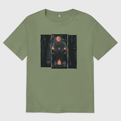 Футболка оверсайз мужская Оранжевая луна и медведь шаман, цвет: авокадо