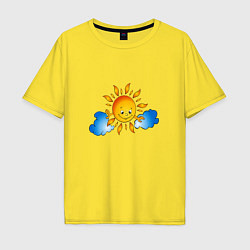 Футболка оверсайз мужская Солнышко и облака, цвет: желтый