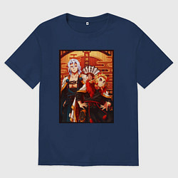 Футболка оверсайз мужская Тенген и Ренгоку красивые - Клинок рассекающий дем, цвет: тёмно-синий