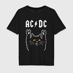 Футболка оверсайз мужская AC DC rock cat, цвет: черный