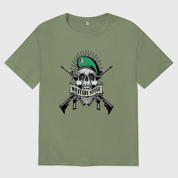 Футболка оверсайз мужская Военный череп с оружием, цвет: авокадо