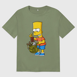Футболка оверсайз мужская Барт Симпсон разбирает свой рюкзак, цвет: авокадо