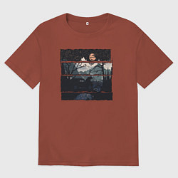Футболка оверсайз мужская Внедорожник и медведь, цвет: кирпичный