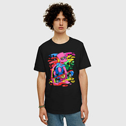 Футболка оверсайз мужская Барт Симпсон - крутой скейтер - разноцветные клякс, цвет: черный — фото 2