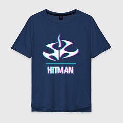 Футболка оверсайз мужская Hitman в стиле glitch и баги графики, цвет: тёмно-синий
